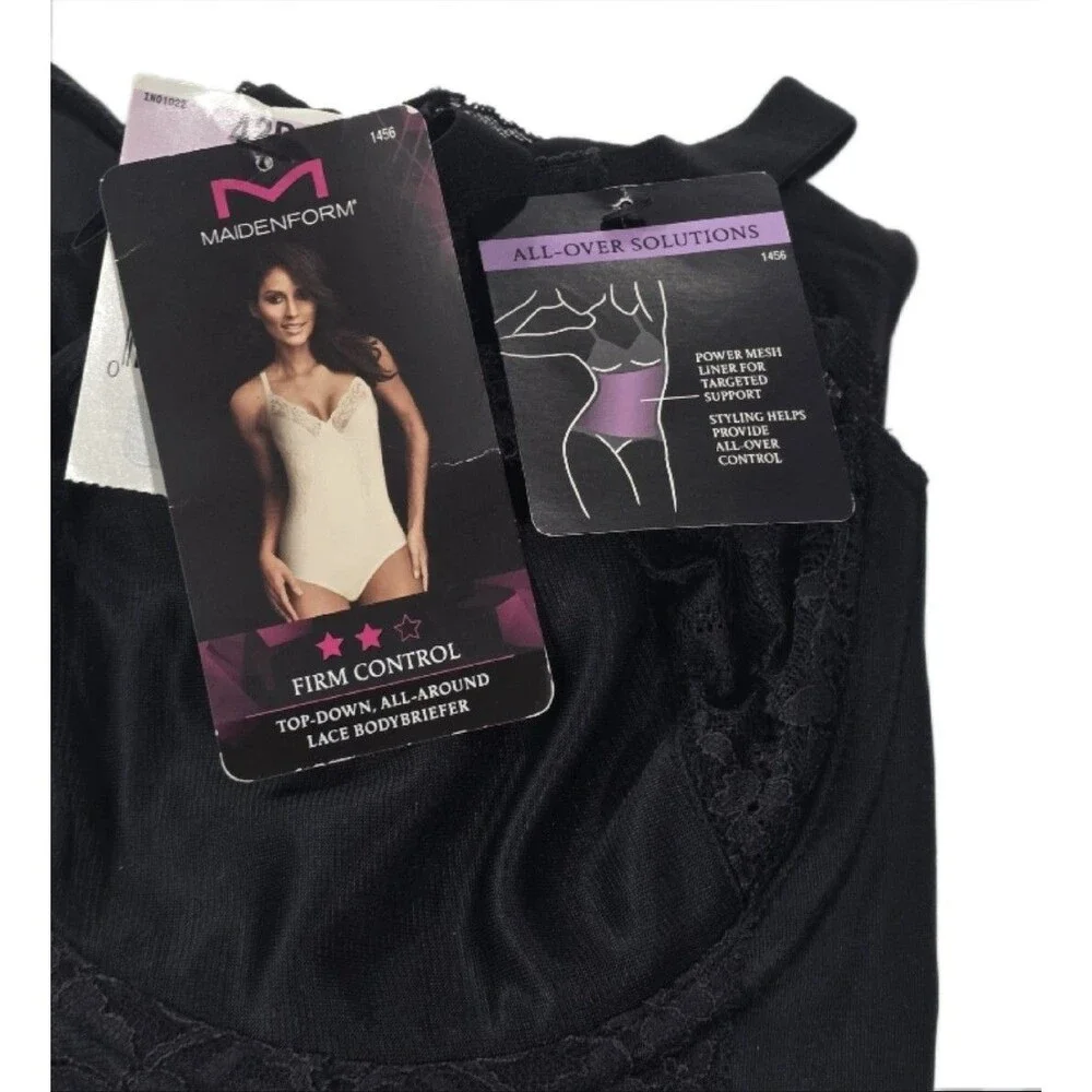 Maidenform FL1456 Flexees 42D Lace Bodybriefer Built-In Bra Firm Body Shaper